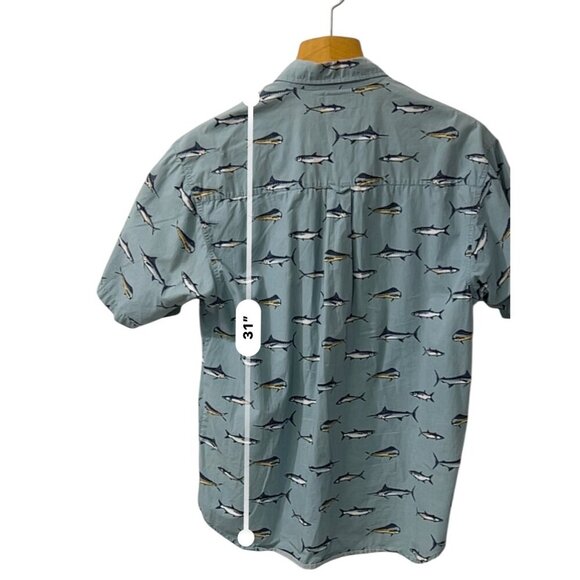 Columbia Men's Short Sleeve Button-Up Shirt With‎ Fish Print Light Blue XL - Picture 7 of 9